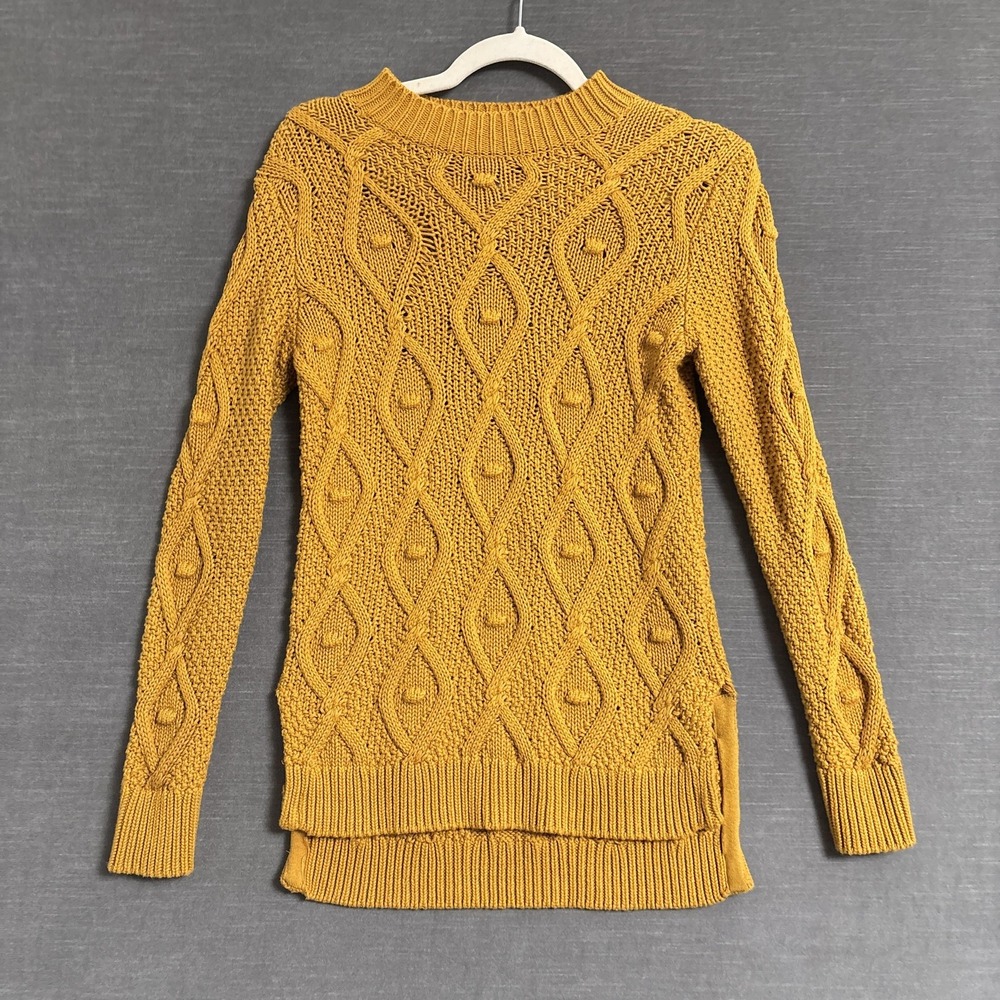 Rachel Zoe Sweater Medium Mustard Yellow Cotton Cable Bobble Pullover Boho Tunic
